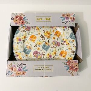 Coco + Lola Premium Collection Set of 4 Floral Pumpkin Dinner Plates 10.5 in